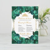 Emerald Green Floral Quinceanera Court of Honor Kaart (Staand voorkant)