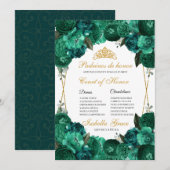 Emerald Green Floral Quinceanera Court of Honor Kaart (Voorkant / Achterkant)