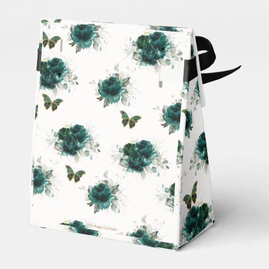 Emerald Green Floral Quinceañera Crown Butterflies Bedankdoosjes (Achterkant)