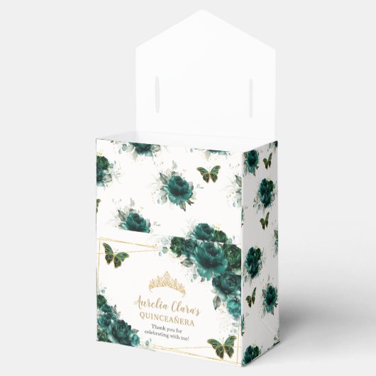 Emerald Green Floral Quinceañera Crown Butterflies Bedankdoosjes (Geopend)