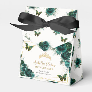 Emerald Green Floral Quinceañera Crown Butterflies Bedankdoosjes