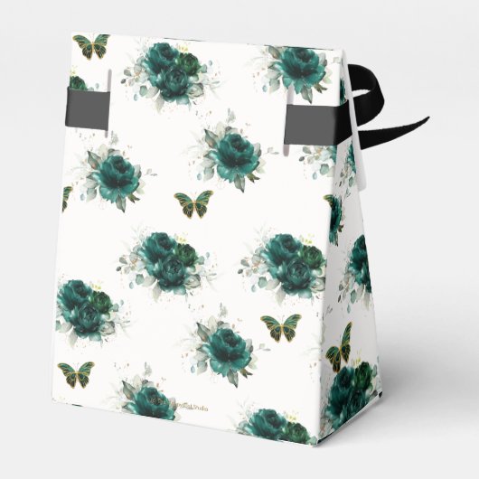 Emerald Green Floral Quinceañera Crown Butterflies Bedankdoosjes (Achterkant)