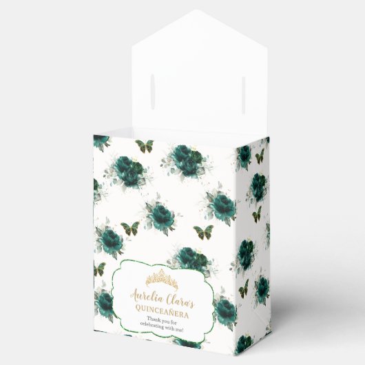 Emerald Green Floral Quinceañera Crown Butterflies Bedankdoosjes (Geopend)