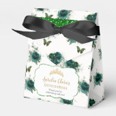 Emerald Green Floral Quinceañera Crown Butterflies Bedankdoosjes (Voorkant Zijde)