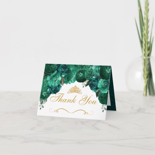 Emerald Green Floral Quinceanera Dank u (Voorkant)