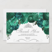 Emerald Green Floral Quinceanera Dank u Bedankkaart (Voorkant)
