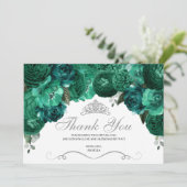 Emerald Green Floral Quinceanera Dank u Bedankkaart (Staand voorkant)