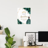 Emerald Green Floral Quinceañera Geometric Welkom Poster (Thuiskantoor)