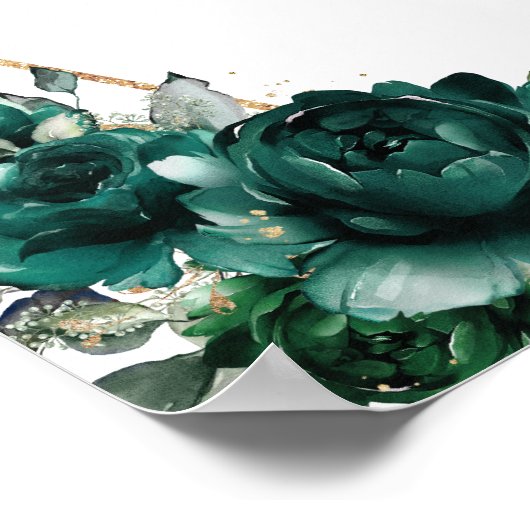 Emerald Green Floral Quinceañera Geometric Welkom Poster (Hoek)