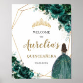 Emerald Green Floral Quinceañera Geometric Welkom Poster (Voorkant)