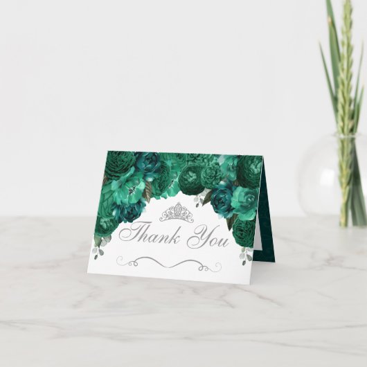 Emerald Green Floral Quinceanera Hartelijk dank (Voorkant)