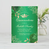 Emerald Green Floral Quinceanera Kaart (Staand voorkant)