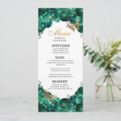 Emerald Green Floral Quinceanera Menu Kaart (Staand voorkant)