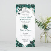 Emerald Green Floral Quinceañera Orde van Evenemen Programmakaart (Staand voorkant)