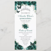 Emerald Green Floral Quinceañera Orde van Evenemen Programmakaart (Voorkant)