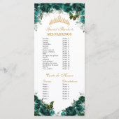 Emerald Green Floral Quinceañera Orde van Evenemen Programmakaart (Achterkant)
