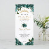 Emerald Green Floral Quinceañera Orde van Evenemen Programmakaart (Staand voorkant)