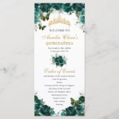 Emerald Green Floral Quinceañera Orde van Evenemen Programmakaart (Voorkant)