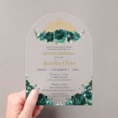 Emerald Green Floral Quinceanera Princess Crown Acryl Uitnodigingen (Insitu (Draagbaar))