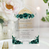 Emerald Green Floral Quinceanera Princess Crown Acryl Uitnodigingen