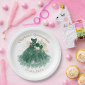 Emerald Green Floral Quinceanera Princess Dress Papieren Bordje (Feest)