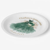 Emerald Green Floral Quinceanera Princess Dress Papieren Bordje (Gekanteld)