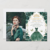 Emerald Green Floral Quinceañera Princess Foto Kaart (Voorkant)