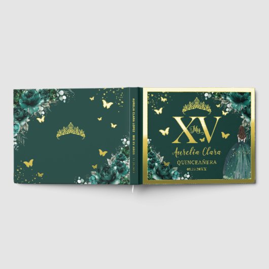 Emerald Green Floral Quinceañera Quince 15 XV Gold Gastenboek (Volledig)