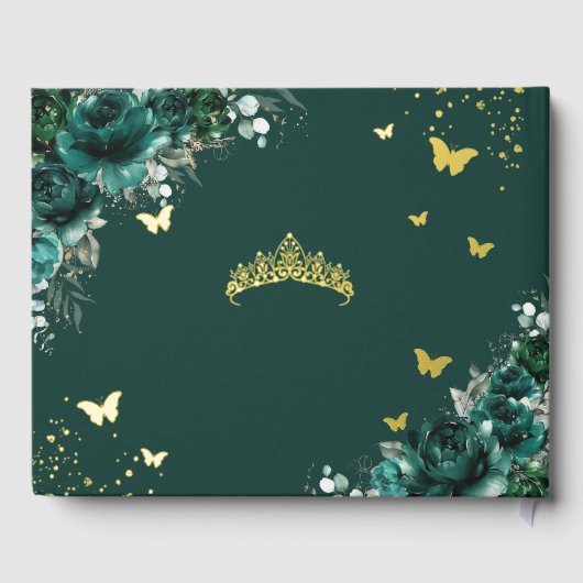 Emerald Green Floral Quinceañera Quince 15 XV Gold Gastenboek (Achterkant)