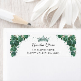 Emerald Green Floral Quinceanera Return Address Etiket