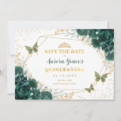 Emerald Green Floral Quinceanera Save the Date Aankondiging (Voorkant)