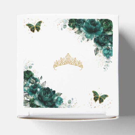 Emerald Green Floral Quinceanera Sweet 16 Mini  Bedankdoosjes (Bovenkant)