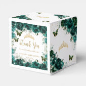 Emerald Green Floral Quinceanera Sweet 16 Mini  Bedankdoosjes (Achterkant)