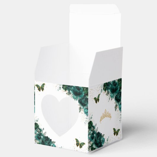 Emerald Green Floral Quinceanera Sweet 16 Mini  Bedankdoosjes (Geopend)