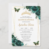 Emerald Green Floral Quinceanera Sweet 16 Verjaard Kaart (Voorkant)