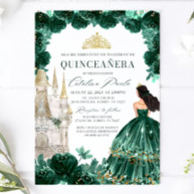 Emerald Green Floral Quinceanera Uitnodigingskaste