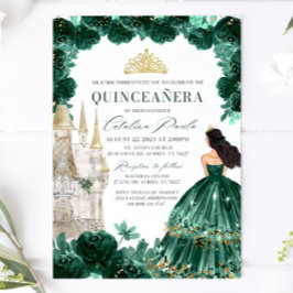 Emerald Green Floral Quinceanera Uitnodigingskaste Kaart