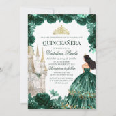 Emerald Green Floral Quinceanera Uitnodigingskaste Kaart (Voorkant)