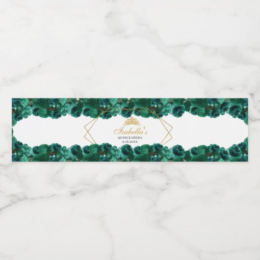 Emerald Green Floral Quinceanera Waterfles Etiket (Enkel label)
