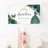 Emerald Green Floral Quinceañera Welkomstachtergro Spandoek (Insitu)
