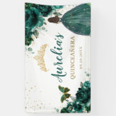 Emerald Green Floral Quinceañera Welkomstachtergro Spandoek (Verticaal)