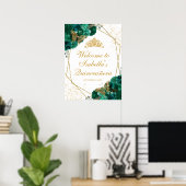 Emerald Green Floral Quinceanera Welkomstteken Poster (Thuiskantoor)