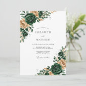 Emerald Green Floral Romance Wedding Kaart (Staand voorkant)