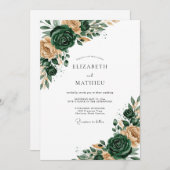 Emerald Green Floral Romance Wedding Kaart (Voorkant / Achterkant)