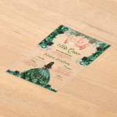 Emerald Green Floral Roos Gold Crown Mis Quince Acryl Uitnodigingen (Laagn)