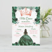 Emerald Green Floral Roos Gold Crown Mis Quince Kaart (Staand voorkant)