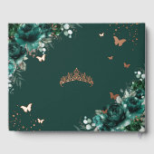 Emerald Green Floral Roos Gold Quinceañera Foto Gastenboek (Achterkant)