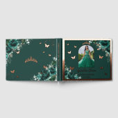 Emerald Green Floral Roos Gold Quinceañera Foto Gastenboek (Volledig)