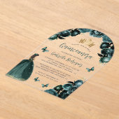 Emerald Green Floral Rozen Waterverf Quinceañera Acryl Uitnodigingen (Laagn)