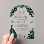 Emerald Green Floral Rozen Waterverf Quinceañera Acryl Uitnodigingen (Insitu (Draagbaar))